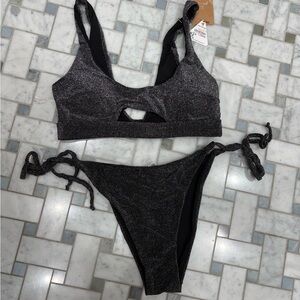 NWT - Berlook Black Glitter Bikini Set + matching skirt